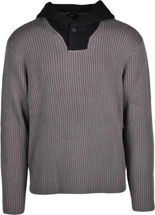 A|X Armani Exchange Grey/Black Ribbed Virgin Wool-Blend Hoodie