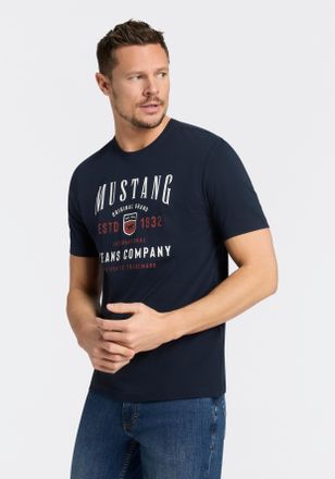 Mustang Kurzarmshirt MUSTANG Alex Logoprint, Herren, Gr. XXL, schwarz saphire, Jersey, Obermaterial: 100% Baumwolle, bedruckt, normal h&uuml;ftbedeckend, Rundhals,