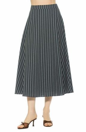 Alexia Admor Brilyn Linen Midi Skirt in Navy Stripe at Nordstrom Rack, Size 10
