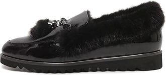 Cesare Gaspari Schoenen, Dames, Zwart, 39 EU, Leer, Loafers met imitatiebont afwerking