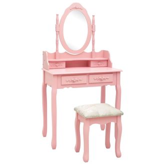 vidaXL Tavolo Da Trucco Con Sgabello Rosa 75x69x140 Cm Legno Paulownia - Vidaxl