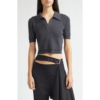 Monse Doubled Crop Merino Wool Polo in Dark Grey at Nordstrom, Size X-Small