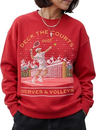 Sanfran Clothing Deck The Courts Christmas Jumper With Serves And Volleys Padel Tennis Sport Racquet Ugly Xmas Unisex Sweater Sweatshirt Extra Large/Red