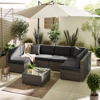 Furniturebox Orlando 6 Seat Modular Outdoor Garden Rattan Sofa in Grey