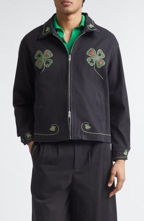 Bode Lucky Draw Embroidered Cotton Twill Jacket in Black at Nordstrom, Size X-Large