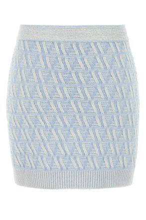 Fendi Womens Embroidered Silk Blend Mini Skirt Lught Ble Gonne