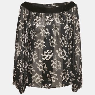 Armani Giorgio Armani Black Printed Silk & Velvet Trim Top
