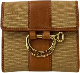Ralph Lauren Pre-owned Leather Canvas Trifold Wallet - Dames - Vintage Accessoires - Bruin - ONE Size - Leer - Vintage