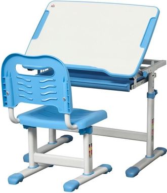 HOMCOM Pupitre Infantil 2 En 1 Juego De Escritorio Y Silla Para Ni&ntilde;os De +6 A&ntilde;os Con Altura Ajustable &Aacute;ngulo Regulable Y Bandeja Extra&iacute;ble 66x47x77 Cm