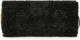 Elisabetta Franchi Satijnen Clutch Tas met Kristallen - Dames - Clutches - Zwart - ONE Size - Satijn - Tassen