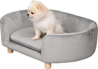 OEM Sof&aacute; Para Perros Peque&ntilde;os Con Patas De Madera Funda Lavable Y Coj&iacute;n Desmontable 86x55x33 Cm Gris Claro