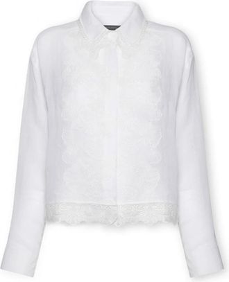 Elena Miro Ramie Blouse met Kant - Dames - Overhemden - Wit - 3XL - Polyester - Overhemden
