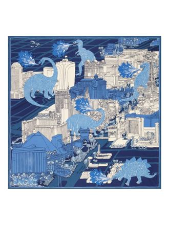 Inou&iuml; Editions Vegas zijden sjaal met dinosaurusprint - Blauw