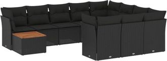 vidaXL Set De Sof&aacute;s De Jard&iacute;n 11 Pzas Y Cojines Rat&aacute;n Sint&eacute;tico Negro Vidaxl