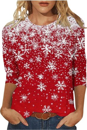 Generic KUIH Christmas Tops for Women Xmas Tees Shirts Christmas Tunics Casual Novelty 3/4 Sleeve Top Crewneck Blouse Cotton Xmas Sweatshirts Graphic T-shirts