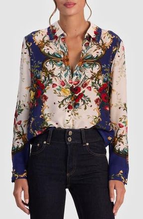 Alice & Olivia Willa Placed Floral Silk Top in Gilded Rose at Nordstrom Rack, Size Small