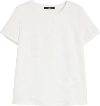 Max Mara Tops, Dames, Wit, M, Katoen, Linnen Katoen T-shirt Klassieke Stijl