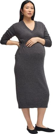 Ingrid & Isabel Cozy V-Neck Maternity Sweater Dress in Dark Grey at Nordstrom, Size X-Small
