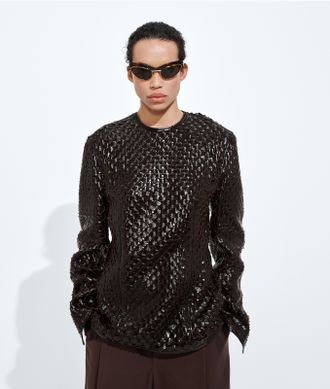 Bottega Veneta Top in pelle con motivo Intreccio effetto squamato - Marrone - Donna - 38