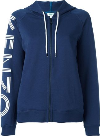 Kenzo logo print hoodie - women - Cotton - S - Blue