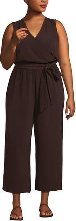 Lands End Sleeveless Creaseless Wrap Jumpsuit with Smocked Waist in Rich Seal Brown at Nordstrom, Size 26W