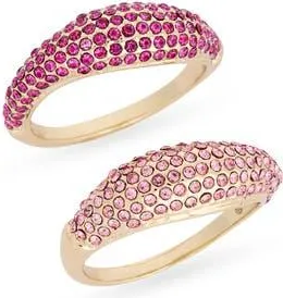 Nordstrom Rack Set of 2 Pav&eacute; Crystal Domed Rings in Pink Multi- Gold at Nordstrom Rack, Size 7