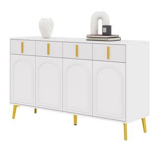 STILVORA Aparador Con 4 Puertas Y 4 Cajones, Estantes Ajustables Extra&iacute;bles, Estilo Moderno, En Mdf, 140&times;38&times;82 Cm, Blanco