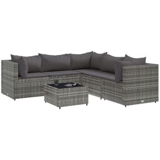 vidaXL Set De Muebles De Jard&iacute;n 6 Pzas Y Cojines Rat&aacute;n Sint&eacute;tico Gris Vidaxl