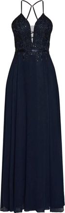 Vera Mont Geborduurde Avondjurk - Dames - Avondkleed - Blauw - XL - Leer - Kleedjes