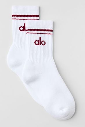 Alo | Half-Crew Throwback Socks in White/Summer Romance Red, Size: Medium
