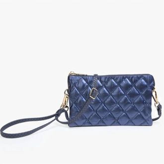 Jen & Co. Womens Nylon Puffer Quilted 3 Compartment Convertible Wristlet In Navy