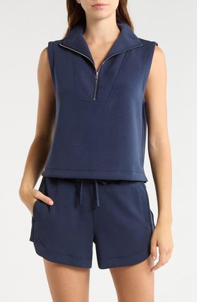 Lord & Taylor Dreamweave Sleeveless Half Zip Mock Neck Top in Navy Blazer at Nordstrom, Size X-Small