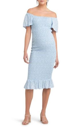 Ripe Selma Shirred Fitted Midi Dress in Pale Blue at Nordstrom, Size X-Small