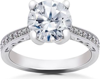 Pompeii3 1 5/8 ct Lab Grown Eco Friendly Diamond Vintage Engagement Ring 14k White Gold Size: 5