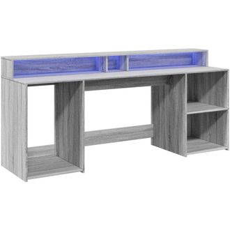 vidaXL Desk with LED Lights Grey Sonoma 200x55x91 cm Engineered Wood vidaXL