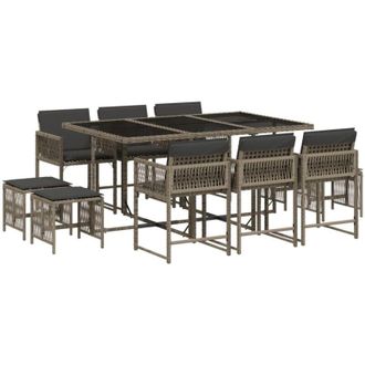 vidaXL Vidaxl - Set De Comedor De Jard&iacute;n 11 Pzas Y Cojines Rat&aacute;n Sint&eacute;tico Gris