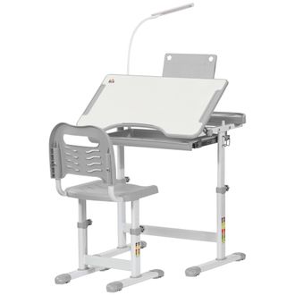 HOMCOM Kids Study Desk and Chair Set w/ USB Lamp - Adjustable Height - Grey | TJ Hughes