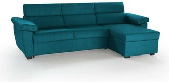 Dmora Dmora - Sof&aacute; Cama Con Pen&iacute;nsula Priverno, Sof&aacute; Esquinero Convertible Para Sal&oacute;n, Acolchado, Desenfundable, 100% Made In Italy, 285x160 H100 Cm, Azul C