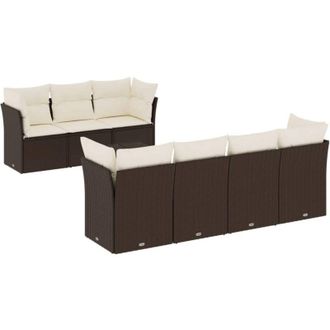 vidaXL Set Sof&aacute;s De Jard&iacute;n 8 Piezas Y Cojines Rat&aacute;n Sint&eacute;tico Marr&oacute;n Vidaxl