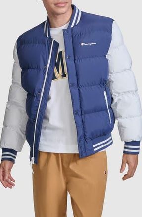 Champion Varsity Quilted Bomber Jacket in Navy/White at Nordstrom Rack, Size Xx-Large