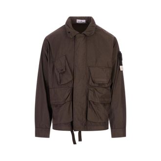 Stone Island Light Jackets, male, Gray, Size: M Cotton Nylon Micro Ripstop Field Jacket