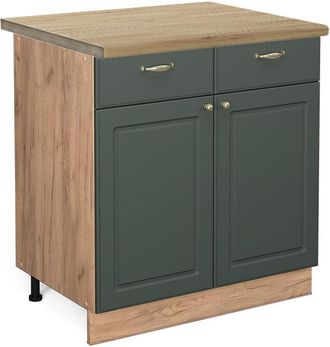 Vicco Mueble Bajo De Cocina Fame-line, Verde Dorado Casa De Campo, 80 Cm, Et Roble