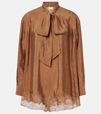 Saint Laurent Lace-trimmed tie-neck romper