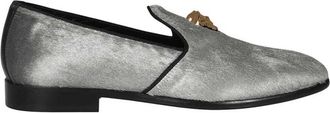 Versace Leren Moccasins met Metalen Detail - Heren - Loafers - Grijs - 40 EU - Leer - Schoenen