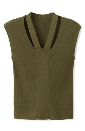 Mango Cutout Rib Top in Khaki Green at Nordstrom, Size X-Small