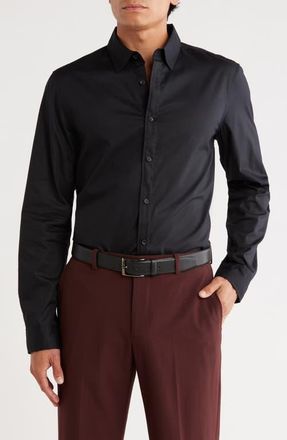 Open Edit Slim Fit Solid Button-Up Shirt in Black Caviar at Nordstrom, Size Xx-Large
