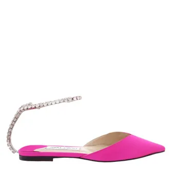 Jimmy Choo London Saeda Crystal Embellished Satin Flats, Brand Size 35.5 ( US Size 5.5 )