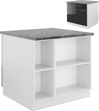 Vicco Isla De Cocina Fame-line, Antracita Brillo Intenso/blanco, 90 Cm Con Caj&oacute;n, Sin Encimera
