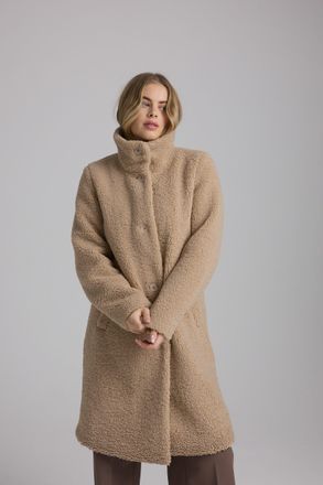 Manisa Fellimitatmantel MANISA, Damen, Gr. 36, beige, Web, Obermaterial: 100% Polyester. Futter: 100% Polyester, unifarben, normal knielang, Rundhals, M&auml;ntel