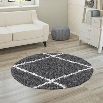 Paco Home Paco Home Alfombra Salón Pelo Largo Shaggy Pelo Largo A Rombos Escandinava Antracita, Ø 200 cm redon